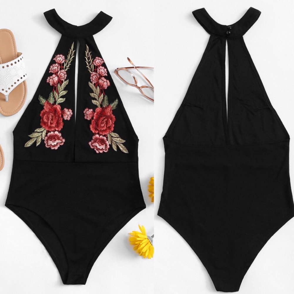 New Item-Embroidered Velvet Body Suit - Picture 1 of 1
